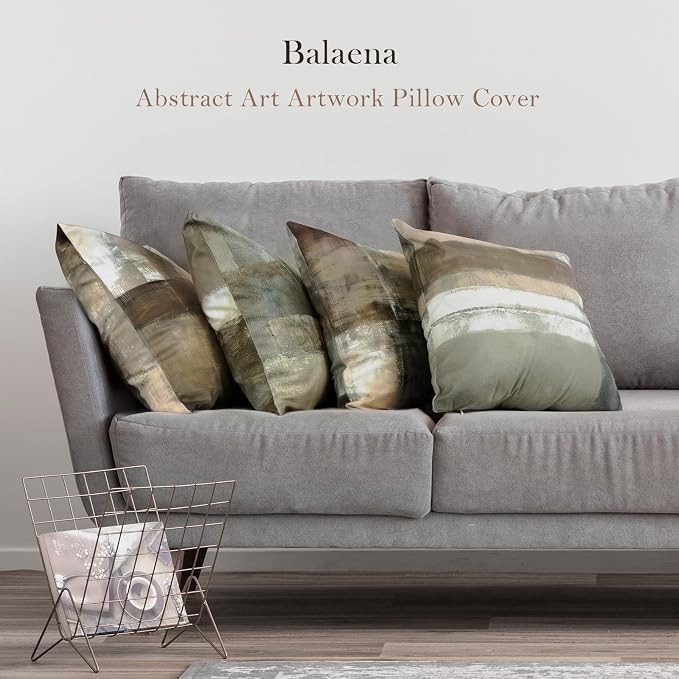 Set of 4 Abstract Throw Pillow Covers 16x16 Brown Tan Gray | Taupe Modern Abstract Art Decorative Cushion Covers, Neutral Pillow Cases for Sofa Couch Bedroom Living Room