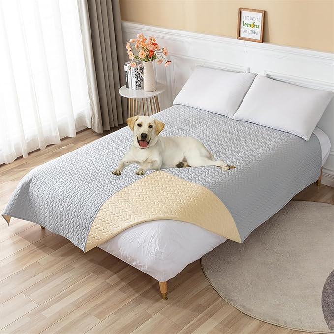 GIBZ Waterproof Dog Bed Cover Anti Slip Pet Furniture Protector Washable Blanket Large Soft Quilted Mat, Grey, 100x127cm