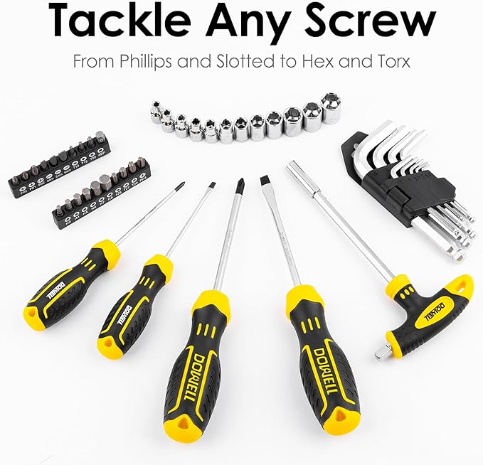 DOWELL Tool Set Tool Kit 62PCS Homeowner Tool Set Wrench Pliers Screwdriver Set Repair Tool Kit