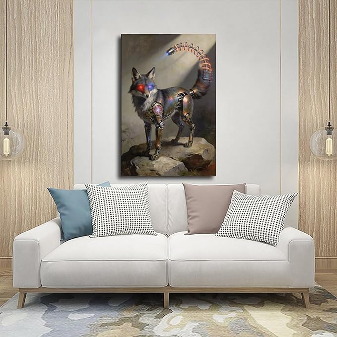 Framed Steampunk Fantasy Wall Art for Modern Living Room TV Wall Futuristic Industrial Style Decor Statement Artwork 20x30inch(50x75cm)