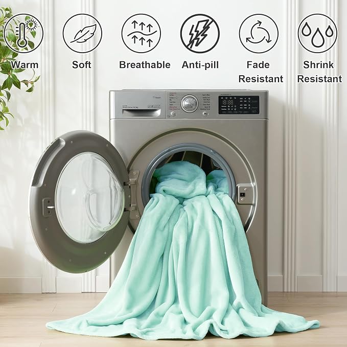 Hansleep Throw XL Mint Green Fleece Blanket, Soft Flannel Bed Blanket | Fuzzy Cozy Blanket 50x70 Inches, Multi-use for Bed, Sofa, Couch, Travel, Camping, All Season Warm Lightweight Cover