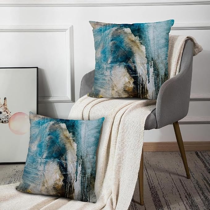 Throw Pillow Covers for Couch, 16x16 Inch, 2 Pack, Black Teal | Decorative Throw Pillow Covers Cushion Covers for Couch Bedroom Sofa Living Room