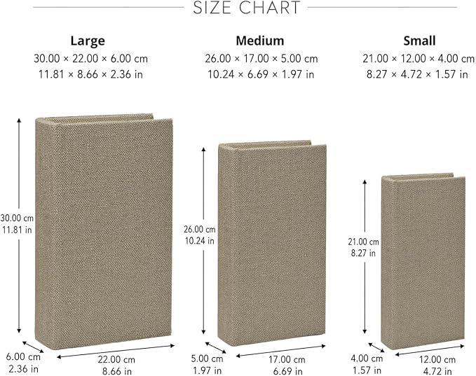 DECOR4SEASON Modern Linen and Wood Decorative Faux Book Boxes Set of 3, 8" | Stackable Storage Boxes for Shelves, Coffee Table, and Office Organization (Earth Tones)