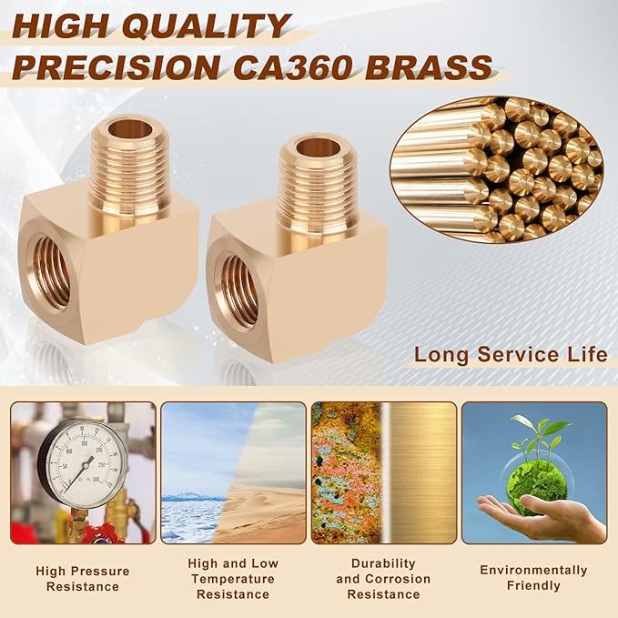 5pcs 1/8??Brass Fittings 90 Degree Barstock Street Elbow 1/8" NPT Male Pipe to 1/8" NPT Female Pipe Elbow Forged Brass Pipe Fittings