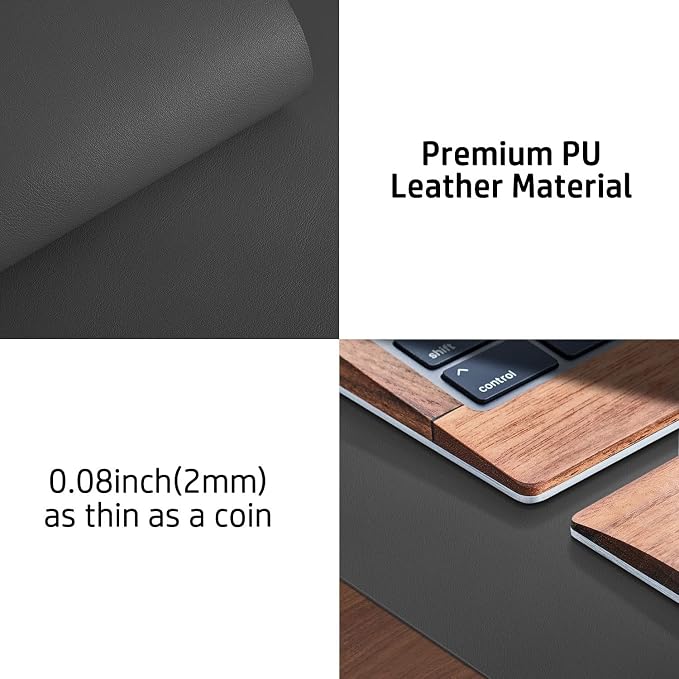 Aothia Leather Desk Pad Protector, Mouse Pad, Office Desk Mat, Non-Slip PU Leather Desk Blotter, Laptop Desk Pad, Waterproof Desk Writing Pad for Office and Home (48"x17", Gray)