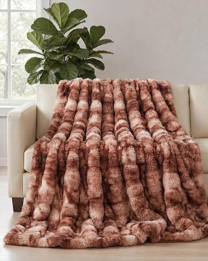 3D Fleece Bubble Blanket Throw - Rabbit Blanket - 50" x 60", Marble Brown | Soft Fluffy Faux Fur Blanket for Couch Sofa & Chair, Cozy Gifts for Women, Tie Dye Cloud Throw Bed Cover, Thick Plush Bedding