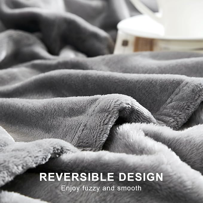 Hansleep Throw Grey Fleece Blanket, Soft Flannel Bed Blanket | Fuzzy Cozy Blanket 50x60 Inches, Multi-use for Bed, Sofa, Couch, Travel, Camping, All Season Warm Lightweight Cover