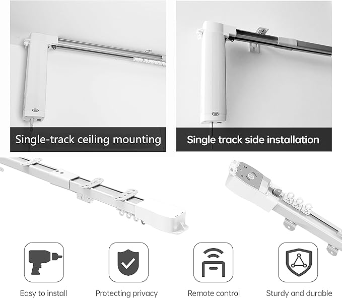 Smart Electric Curtain Ceiling Mounted Motorized Motor System Adjustable Track Length Compatible with Alexa Google Siri Apple 90-157in.
