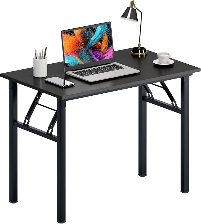 Need Office Computer Desk 39.3 Inch Sturdy Folding Laptop Table Black | Black Frame Writing Gaming Work Table/Foldable Home Office Desk/Sewing Table, No Assembly Required