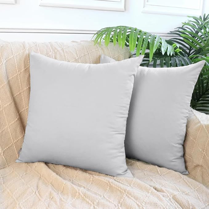 Thmyo 4-Pack 100% Cotton Comfortable Solid Decorative Throw Pillow Case, Square Cushion Cover Pillowcase Sublimation Blank Pillow Covers DIY Throw Pillowcase(18x18 inch/ 45x45cm,Light Silver Grey)