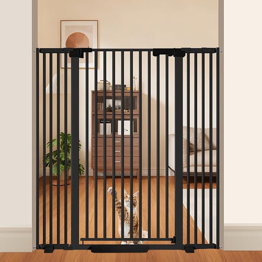 51'' Extra Tall Cat Gate 30-49.2'' Wide for Doorways Hallways, Pressure Mounted Pet Barrier Dog Gates No Drilling Auto Close, Cat Fence Indoor Climb Proof (Black)