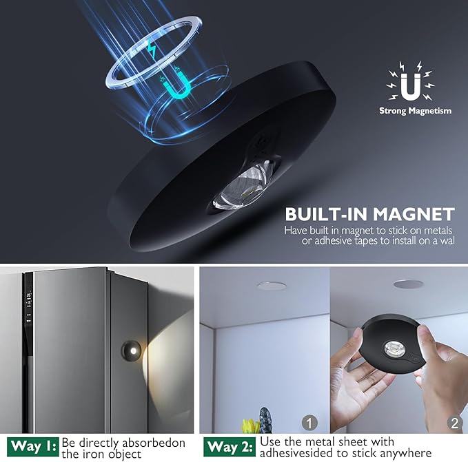 Rechargeable Puck Lights,LED Under Cabinet Lighting,2000mAh Battery Operated Tap Stick on Lights,Touch&Remote Controls Dimmable Wireless Closet Light for Kitchen (Black-3color, 6)