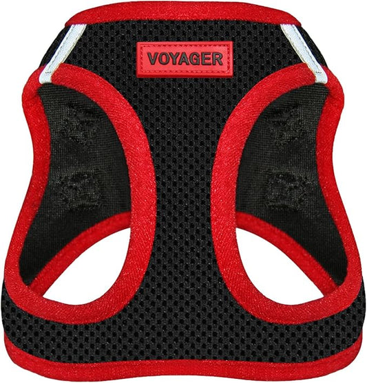 Best Pet Supplies - All Weather Mesh/Plush, Reflective, No Pull Harness for Small, Medium Dogs, Cats - Secure with Hook & Loop Fastener, Buckle, Double D-Rings - Black/Red Trim, XS