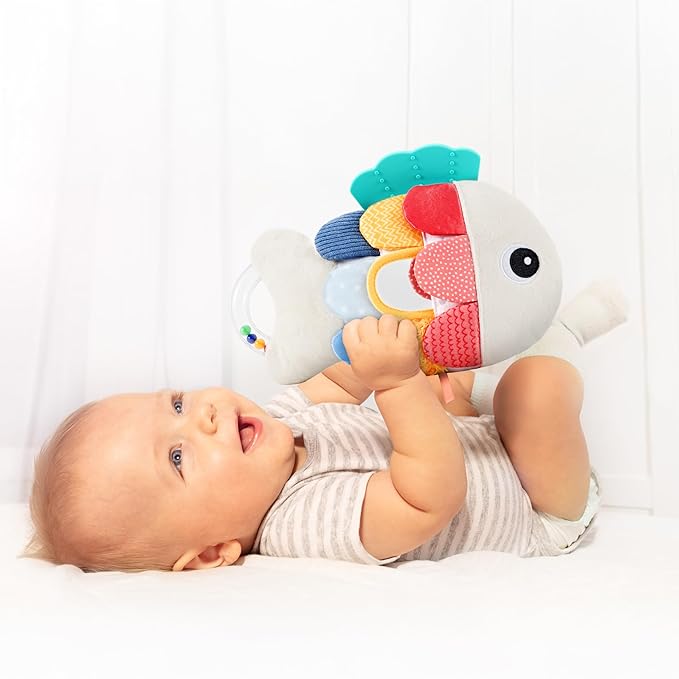 Soft Baby Sensory Toy with Tummy Time Mirror - Entertaining Fish Toy for Infants 0-6, 3-6, 6-12 Months with Rattle & Crinkle Paper - Perfect Montessori for Baby Showers & as Newborn/Infant Gift