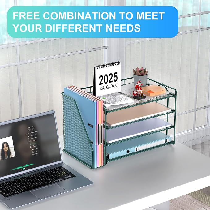 gianotter 4-Tier Paper Organizer With Magazine Holder | Desk Organizers and Accessories, File Organizer for Office Supplies Storag (Green, 4-Tier)