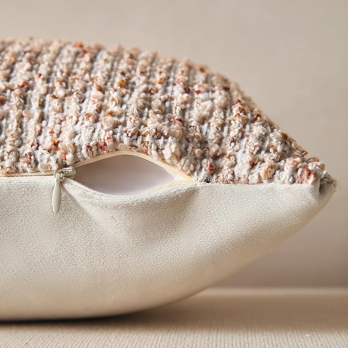 Allorry Soft Wool Decorative Throw Pillow Covers 22x22 Beige SY011A22 | Cozy Soft Touch,Neutral Textured Boho Cushion Covers for Modern Farmhouse Sofa Bedroom Living Room Decor
