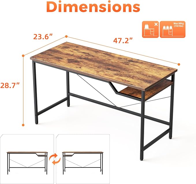 Mericonia 48x24 Inch Computer Desk, 0.6" Thick Small Office Table | Modern Simple Style, Small Study & Writing Table for Home Bedroom Work, Brown