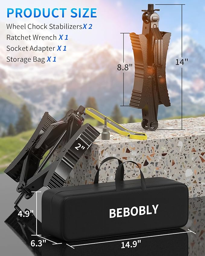 BEBOBLY Camper RV Wheel Chock Stabilizer, Heavy Duty X-Shaped Camper Wheel Chock 2 Sets with Wrench for Travel Trailer, Fits 3.5" to 12" Wheel Gaps, Anti-Move Tire Wheel Chock