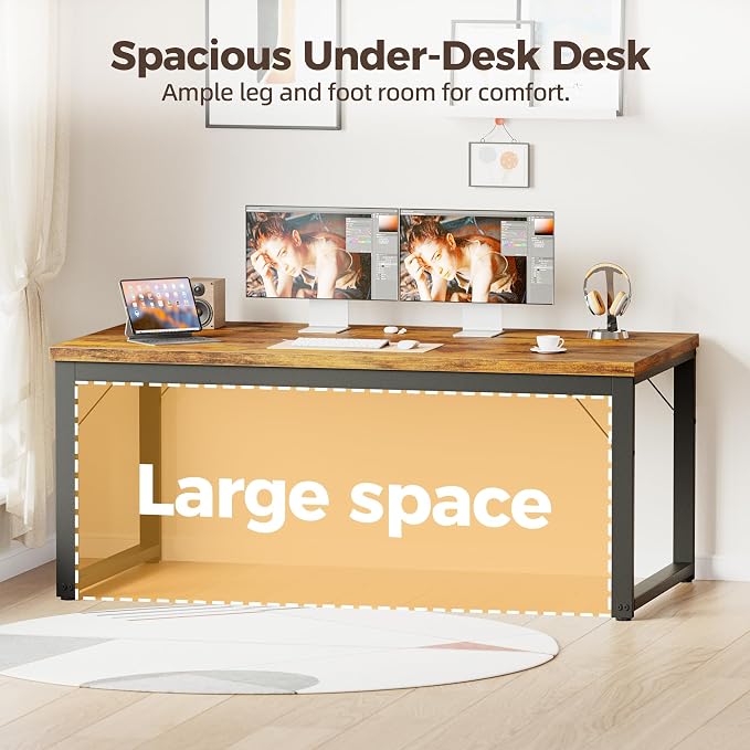 Mericonia 48 Inch Computer Desk, 1" Thick Small Office Table, Brown | Modern Simple Style, Heavy Duty Industrial Frame, Small Study & Writing Table for Home Bedroom Work