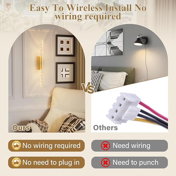camuucci Battery Operated Wall Sconces Set of 2, Rechargeable Wall Lights | 12000mAh Long-Lasting Battery,Dimmable Cordless Sconce,No Wiring Needed for Bedroom,Living Room,Gold 25.6-Inch