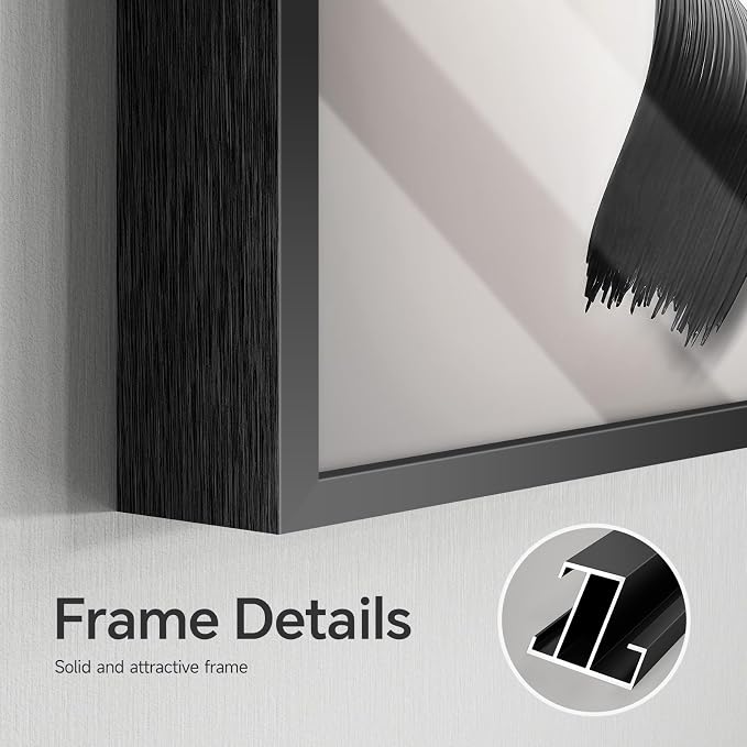 3 Piece Large Framed Modern Abstract Wall Art, Black and Gray Silver Bright Artworks Decor, Minimalist Geometric Line Deer Picture Prints for Living Room Entryway and Hallway 24x36 Inch