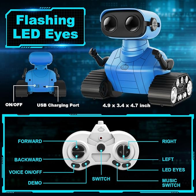 Hamourd Robot Toys for Boys Girls, Rechargeable Remote Control Emo Robots with Auto-Demonstration, Flexible Head & Arms, Dance Moves, Music, Shining LED Eyes for 5+ Years Old Kids