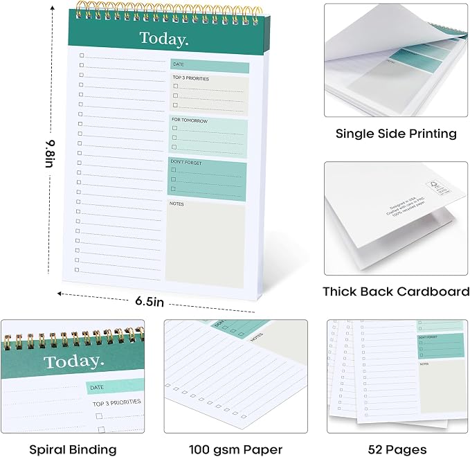 Taja To Do List Notepad, Undated Daily Planner for Work and Goal Setting | Greenery Sway, 52 Sheets, 9.8" x 6.5" , for Office, Home and school, Daily Task Planning, Notes and Everyday Organization