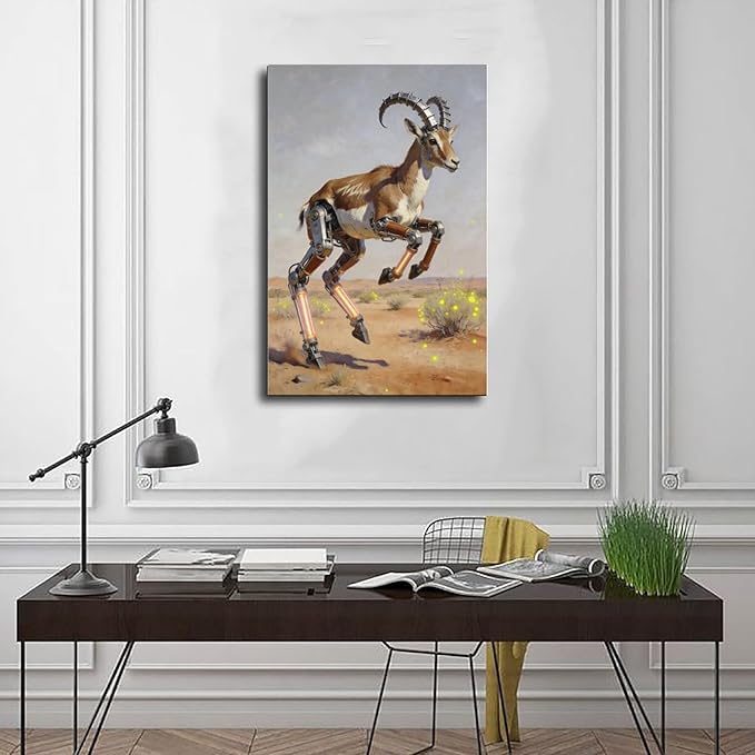 Framed Steampunk Mechanical Antelope Wall Art - Desert Futuristic Poster for Loft Living Room Decor 08x12inch(20x30cm)
