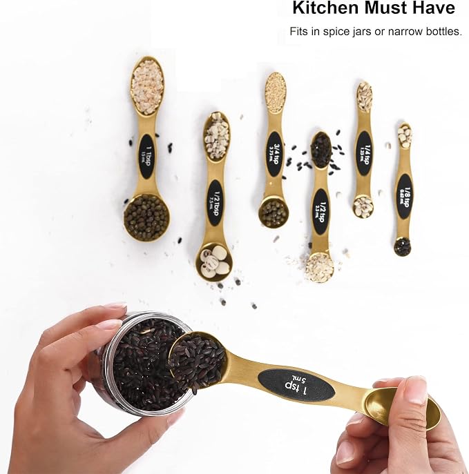 Magnetic Measuring Spoons Set Stainless Steel with Leveler, Stackable Metal Tablespoon Measure Spoon for Baking, Measuring Cups and Spoon Set Kitchen Gadgets Apartment Essentials Fits