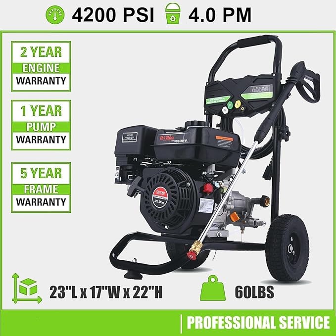 𝟒𝟐𝟎𝟎𝐏𝐒𝐈 𝐆𝐚𝐬 𝐏𝐫𝐞𝐬𝐬𝐮𝐫𝐞 𝐖𝐚𝐬𝐡𝐞𝐫, Heavy Duty 𝐏𝐨𝐰𝐞𝐫 𝐖𝐚𝐬𝐡𝐞𝐫 with 5 QC Tips, 25ft Flexible Hose and 0.5Gal Soap Tank, 212cc 7.0 HP Engine, EPA/CARB/ETL Compliant, Gray
