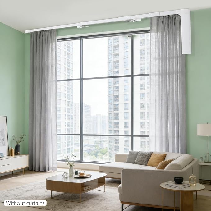 Electric Curtain Track, Retractable Motorized Curtains Rod From 2.2-5.2m/7-17ft, Automatic Curtain Opener w/Smart/Manual Control, Smart Curtains System for I-Rrail and U-Rail (For 7-17ft)