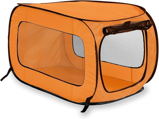 Beatrice Home Fashions Portable, Collapsible, Pop Up Kennel Travel Cat and Dog Crate, 40" L x 27" W x 27" H, Orange