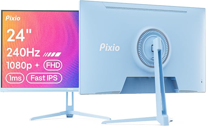 Pixio PX249 Wave Blue 24 inch 240Hz Refresh Rate FHD 1080p Resolution Fast IPS Panel 1ms GTG Response Time Built-in Speakers Gaming Monitor with Adaptive Sync