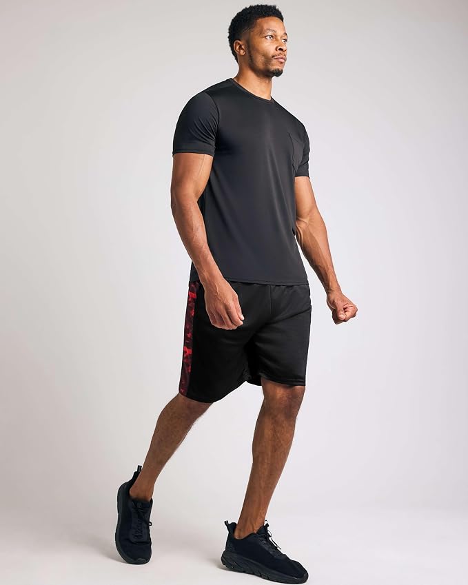 5 Pack Men's Mesh Shorts Athletic Basketball Sports Gym Workout Pockets | Cooling Moisture-Wicking, 9", Long, Quick-Dry, Breathable, Elastic Drawstring Waistband. Running, Exercise, Soccer, Training.