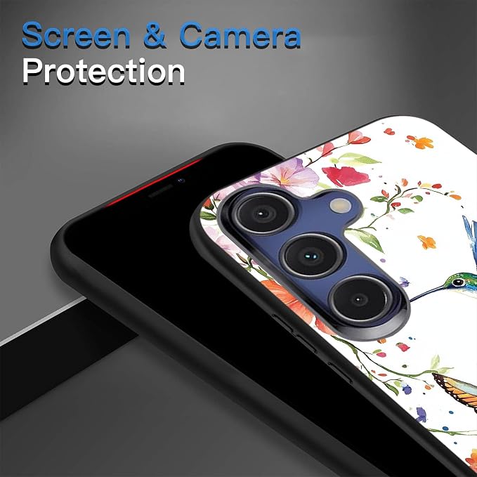 Designed for Galaxy S25 FE Phone Case,Slim Silicone Shockproof Protective Case for Galaxy S25 FE 6.7 inch,Flowers and Hummingbirds Design