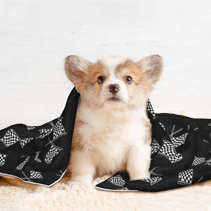 Reversible Pet Blanket for Sofa Protection Pet Comfort, Checkered Racing Flag Black and White, Double Sided Design with Cozy Nubby Nap Side and Durable Smooth Play Side