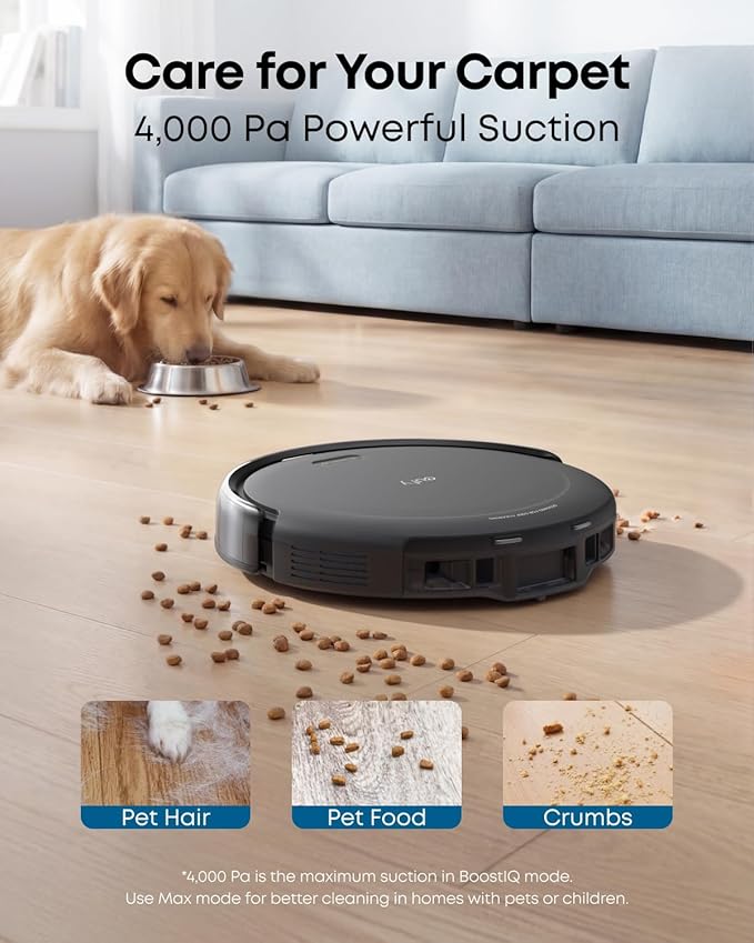 eufy C10 Robot Vacuum Self Emptying, 8 Weeks Hands Free, 2.85-Inch Slim | Advanced Smart Mapping with LiDAR Navigation, Powerful Suction, Edge Expansion Brush for Pet Hair, Carpet Detection