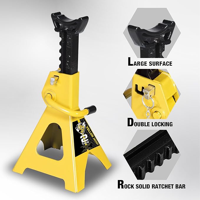 YELLOW JACKET Jack Stands 2 Ton with Double Locking for Lifting Car SUVS, 4400 lb Capacity, Heavy Duty Steel, 1 Pair, Yellow