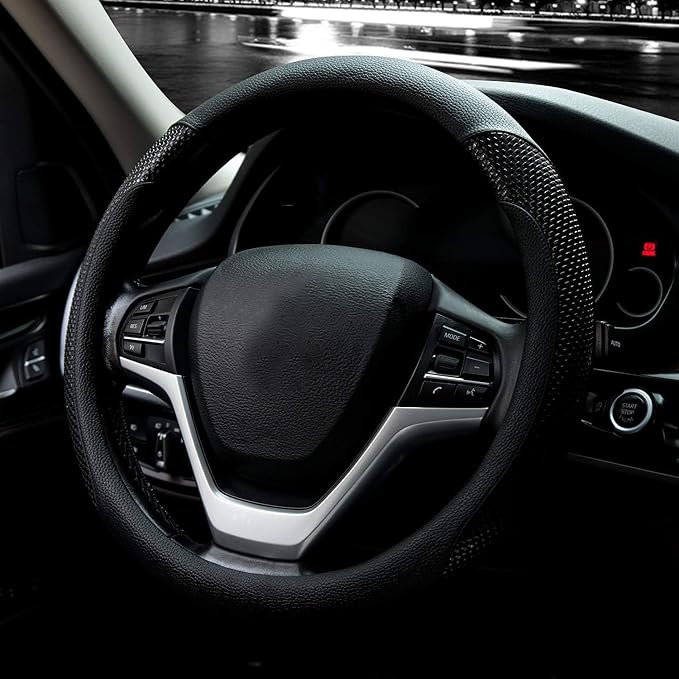 Valleycomfy Steering Wheel Cover with Microfiber Leather for Car Truck SUV 15 inch (Black)