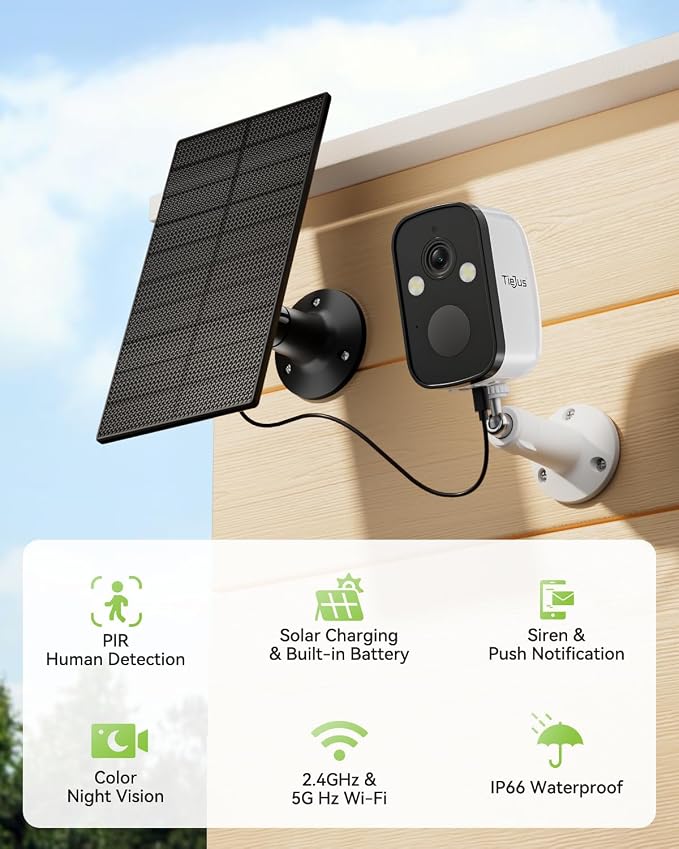 2-Pack 2K 5G Solar Security Cameras Wireless Outdoor for Home | 2-Pack Home Security Camera, 100% Wire-Free Installation, 2-Way Real-Time Talk, Instant App Notifications, All-Weather Usages