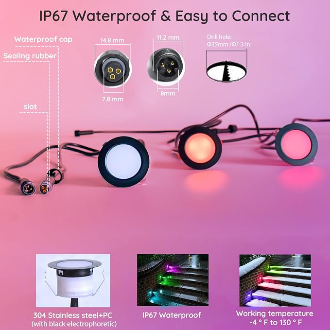 LED Deck Lights Kit, 30 Pack 1.77" Smart RGBW+IC Outdoor Lights | Low Voltage Recessed Deck & Step Lights | IP67 Waterproof Landscape Lighting for Stairs, Pool Deck & Garden | Works with Alexa/Google