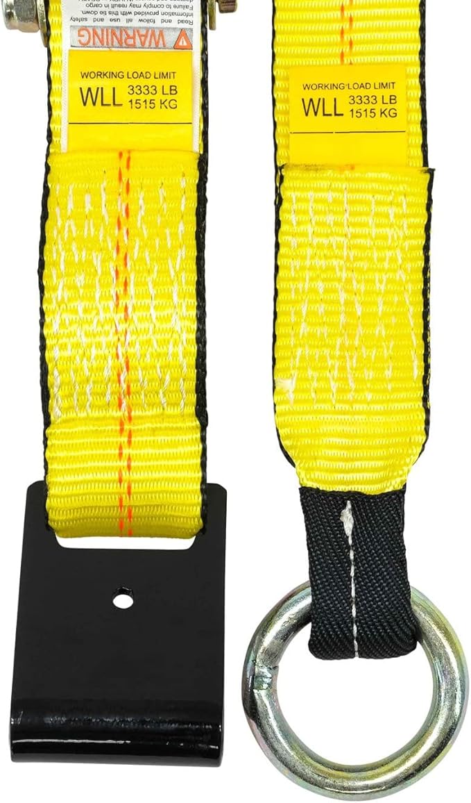 Mytee Products 8 Pack 2" x 168" Car Tie Down Straps for Trailer with Flat Hook - 3333 LB WLL Lasso Style Tire Straps for Car Trailer with Ratchets - Vehicle Tie Down Wheel Straps for Hauling Cars
