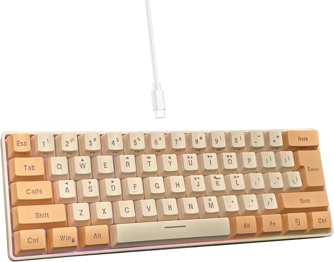 Snpurdiri 60% Wired Gaming Keyboard, RGB Backlit Ultra-Compact Mini Keyboard, Waterproof Mini Compact 61 Keys Keyboard for PC/Mac Gamer, Typist, Travel (Orange and Cream) | Backlit Ultra-Compact Mini Gaming Keyboard for PC/Mac Gamer, Typist, Travel