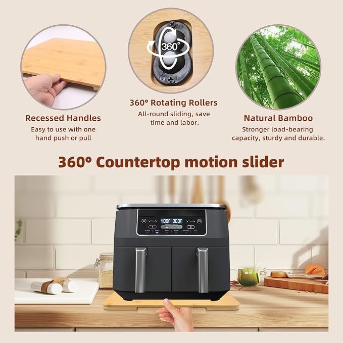 360°Rolling Tray Bamboo Appliance Slider for Breville Espresso Machine | Kitchen Sliding Tray for Coffee Maker Appliances Mat Easily from Under The Cabinet Natural 13"×15.7"