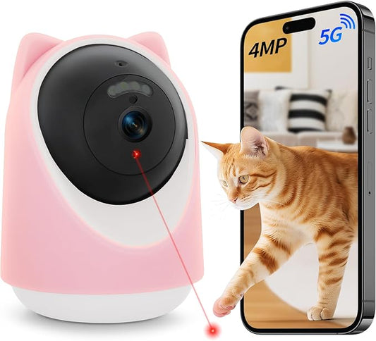 4MP 2.4/5GHz WiFi Pet Camera with Laser Toy, Night Vision & Motion Detection Alerts - APP Remote Control Interactive Device for Dog & Cat Monitoring (Indoor Security Camera)