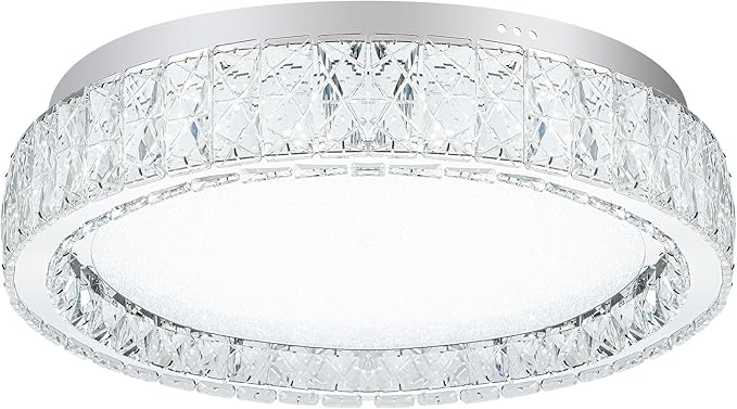 Krychiler 13.8" Bright Crystal Flush Mount Ceiling Lights, Dimmable LED Modern Close to Ceiling Lighting Fixture, Chrome Hallway Round Chandelier for Bedroom Kitchen Bathroom Closet Foyer Dining Room