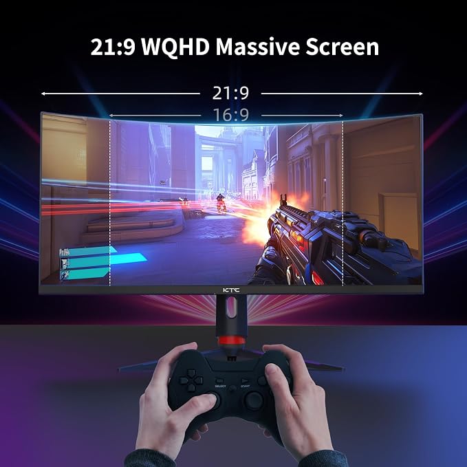 KTC 34 Inch Curved Ultrawide Gaming Monitor, 21:9, 3440x1440p 180Hz 1ms, 1500R Curved Monitor, Freesync G-sync, Picture by Picture,PIP, Height/Tilt/Swivel/Pivot, H34S18S