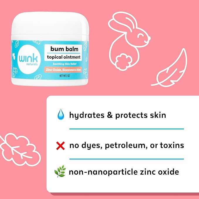 Wink Well Baby and Kids Diaper Rash Cream- Bum Balm Diaper Cream for Irritated Skin and Insect Bites- Natural Moisturizing Rash Ointment with No Toxins, Dyes, Fragrances, Parabens, Or BHA- 2 Oz
