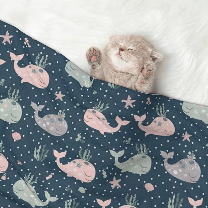 Reversible Dog Blanket for Beds Couches, Cute Whales Mandala Blue, Double Sided Cat Blanket with Textured Dot Feel and Smooth Feel for Seasonal Comfort All Year