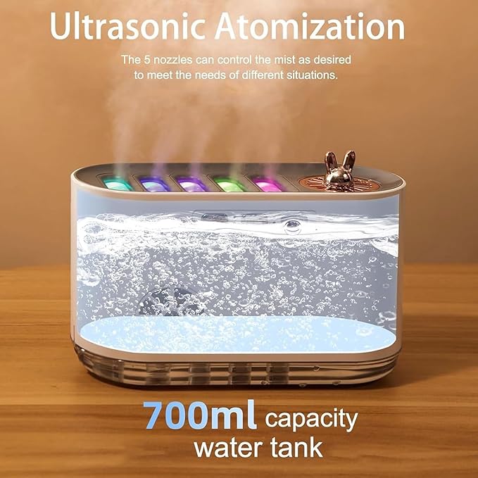 5 Nozzle Music Sensing Cool Mist Humidifier,Humidifier Diffuser with 20 Color LED Light, 700ML Essential Oil Diffuse, Auto Shut Off, Aroma Diffuser for Bedroom Home Office Yoga (Pink)